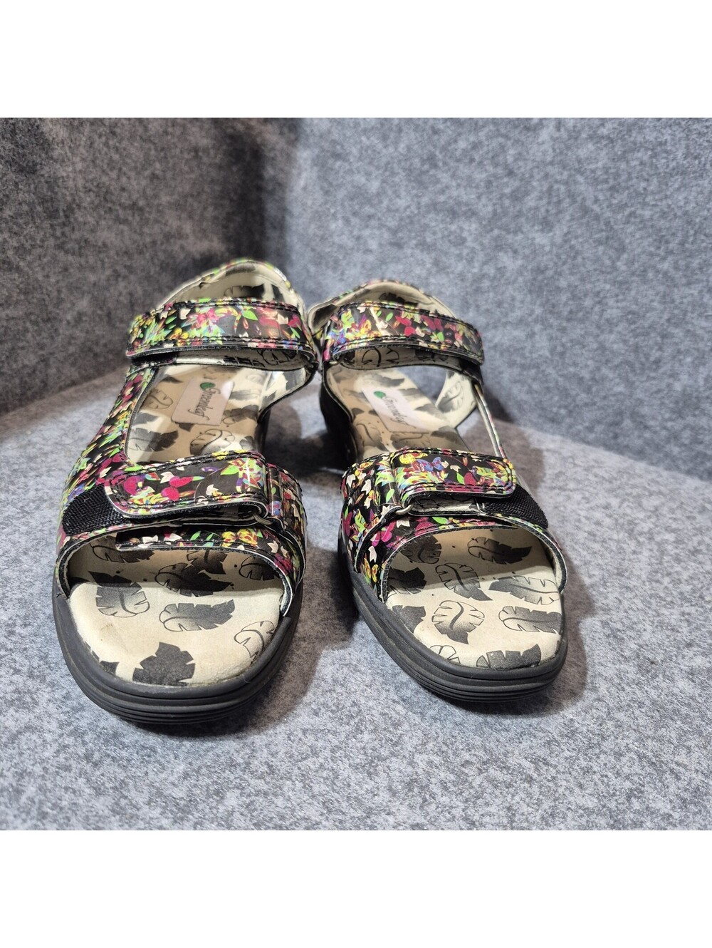Women's Floral Greenleaf Leather 2-Strap Slingback Sandals Size 9